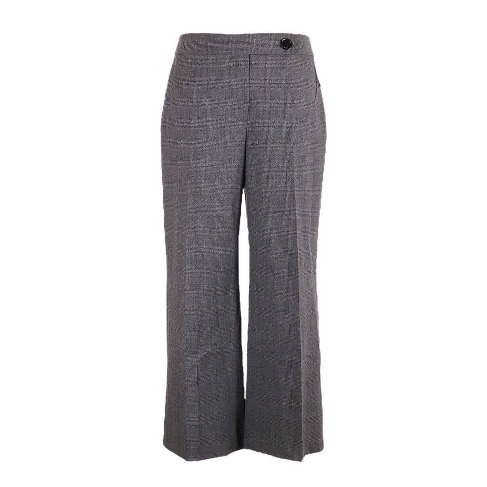 Louben Gray Plaid Wide Leg Dress Pants Women Size 14 Career Stretch Trouser